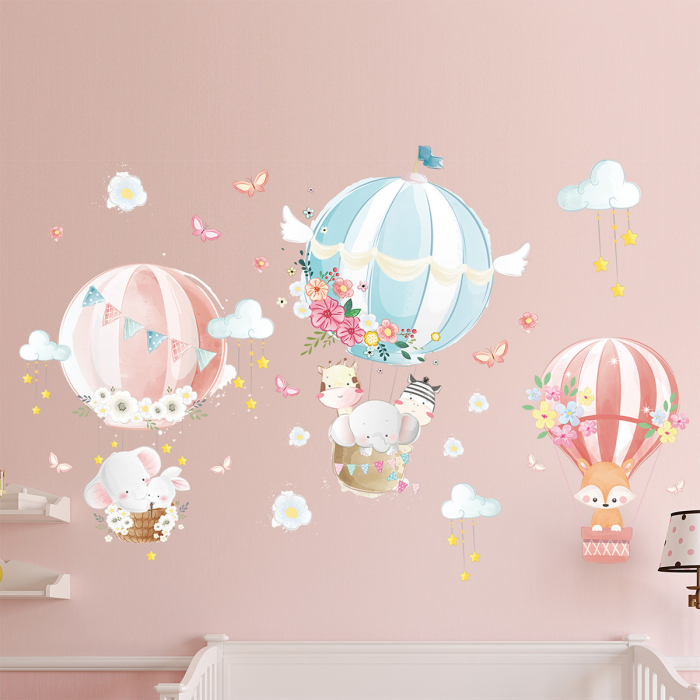 Sticker Autocolant Perete Copii, Animale in Balon cu Aer Cald, 60x90 cm [2]
