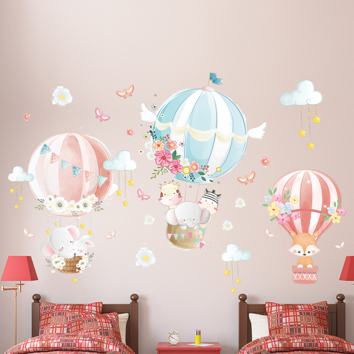 Sticker Autocolant Perete Copii, Animale in Balon cu Aer Cald, 60x90 cm [5]