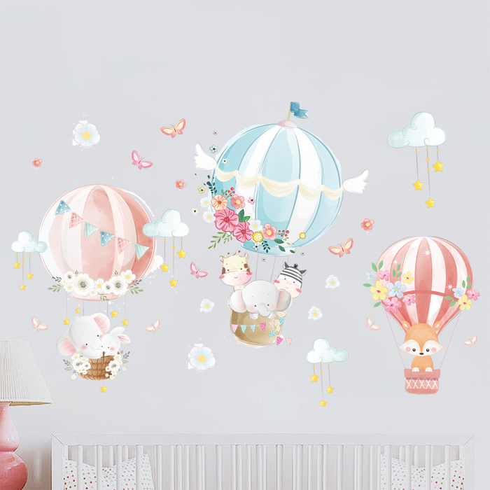 Sticker Autocolant Perete Copii, Animale in Balon cu Aer Cald, 60x90 cm [4]