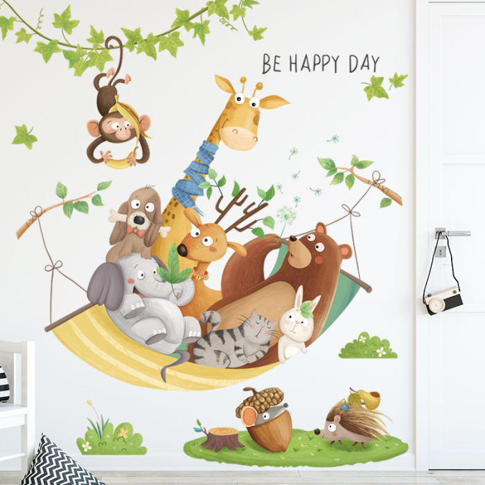 Sticker Autocolant Perete Copii, Animale Jucause si Haioase in Hamac, 80x90 cm [2]