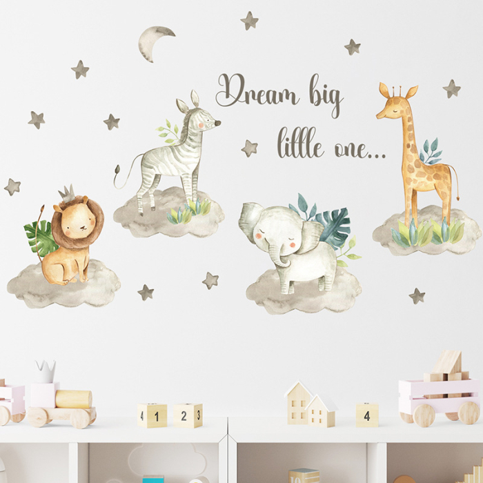 Sticker Autocolant Perete Copii, Animale (Leu, Zebra, Elefant, Girafa), 57x103 cm, Aida HER® [5]
