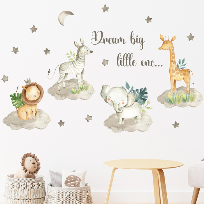 Sticker Autocolant Perete Copii, Animale (Leu, Zebra, Elefant, Girafa), 57x103 cm, Aida HER® [4]