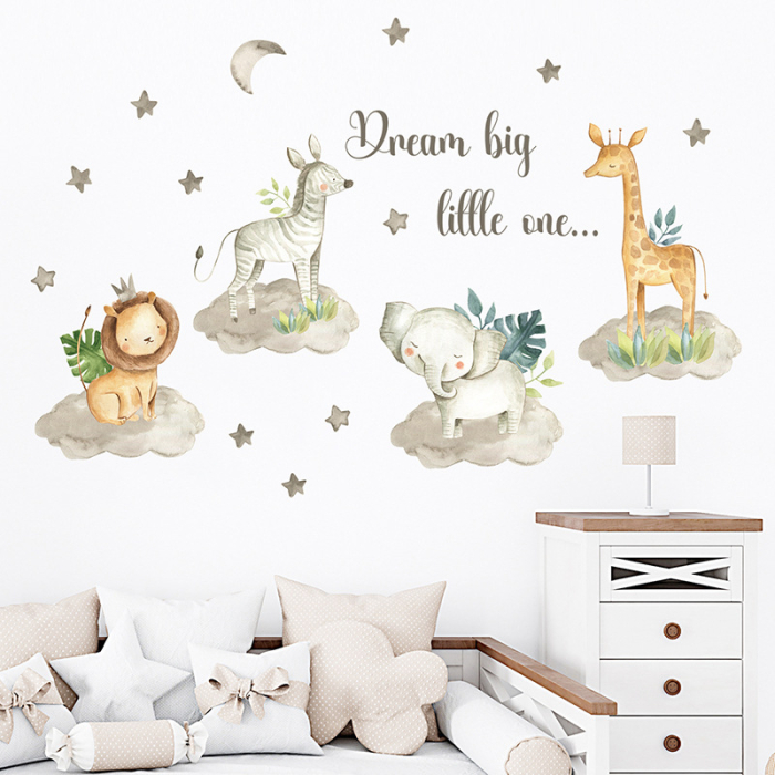 Sticker Autocolant Perete Copii, Animale (Leu, Zebra, Elefant, Girafa), 57x103 cm, Aida HER® [2]