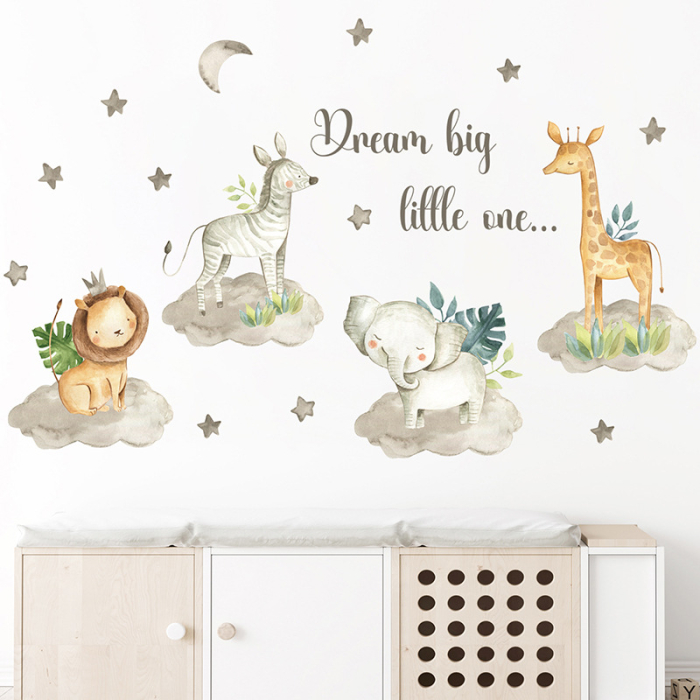 Sticker Autocolant Perete Copii, Animale (Leu, Zebra, Elefant, Girafa), 57x103 cm, Aida HER® [3]