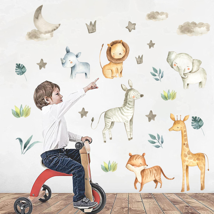 Sticker Autocolant Perete Copii, Animale Prietenoase, 120x120 cm [5]