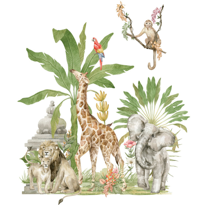Sticker Autocolant Perete Copii, Animalele Junglei, Safari, 60x90 cm [1]