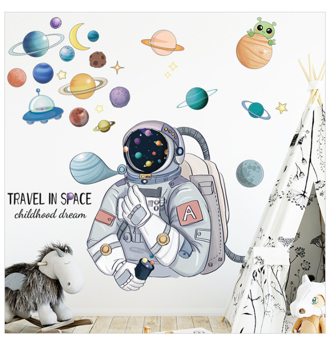Sticker Autocolant Perete Copii, Astronaut in Spatiu si Planete, 60x90 cm [5]