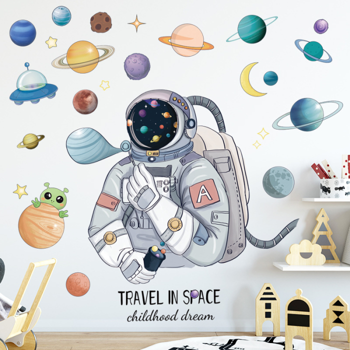 Sticker Autocolant Perete Copii, Astronaut in Spatiu si Planete, 60x90 cm [3]