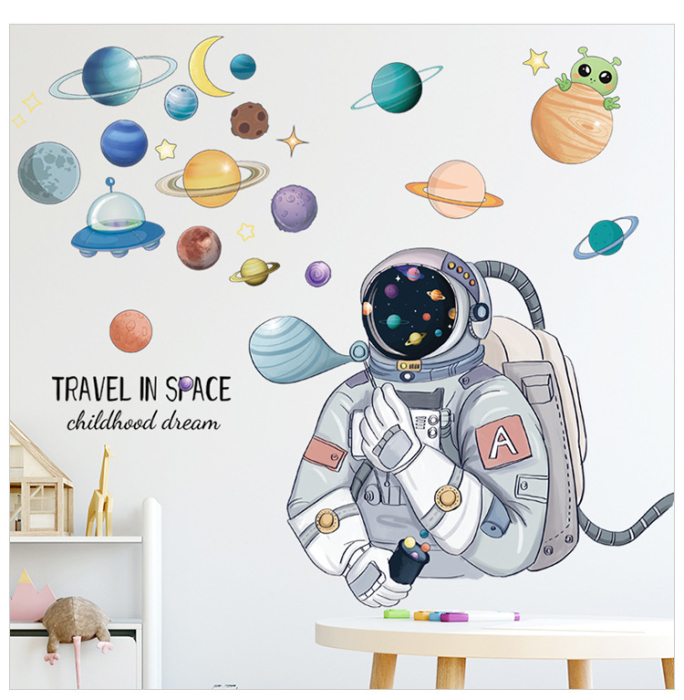 Sticker Autocolant Perete Copii, Astronaut in Spatiu si Planete, 60x90 cm [2]