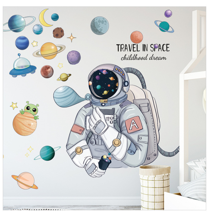 Sticker Autocolant Perete Copii, Astronaut in Spatiu si Planete, 60x90 cm [4]