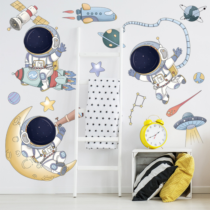 Sticker Autocolant Perete Copii, Astronauti in Spatiu, Planete, Racheta si Satelit, 80x90 cm [3]