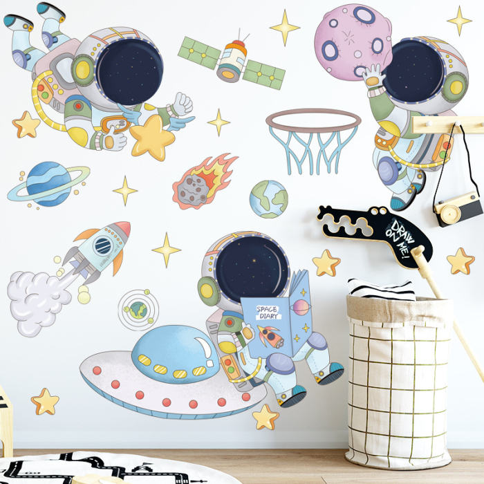 Sticker Autocolant Perete Copii, Astronauti in Spatiu, Racheta si Planete, 60x90 cm [3]