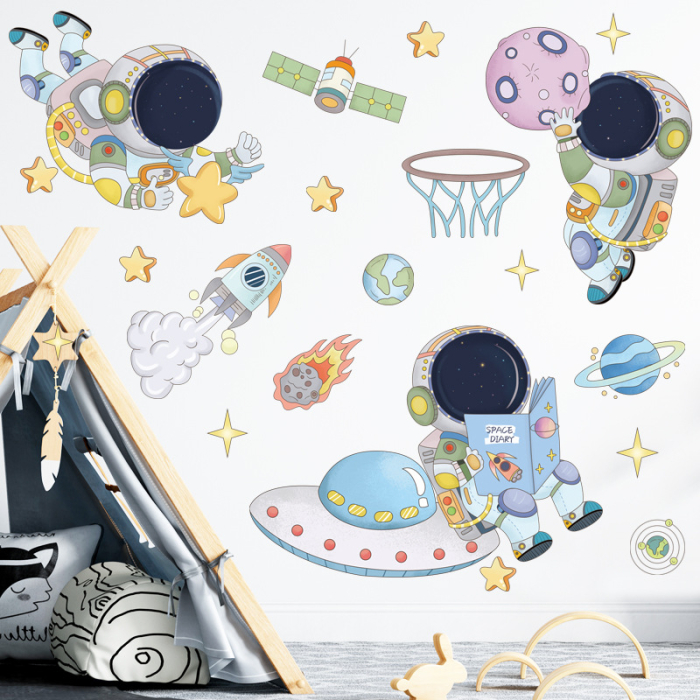 Sticker Autocolant Perete Copii, Astronauti in Spatiu, Racheta si Planete, 60x90 cm [5]