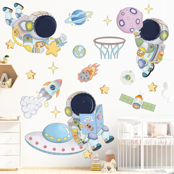 Sticker Autocolant Perete Copii, Astronauti in Spatiu, Racheta si Planete, 60x90 cm [4]