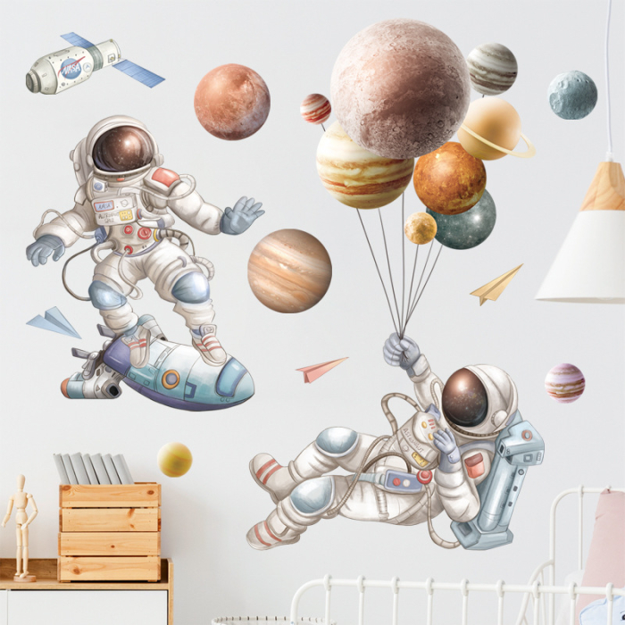 Sticker Autocolant Perete Copii, Astronauti in Spatiu si Planete, 60x90 cm [3]