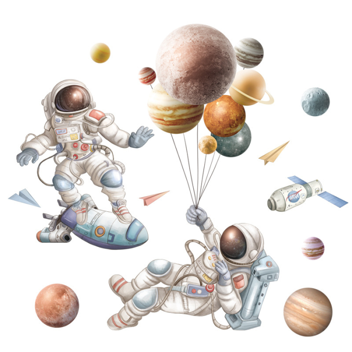 Sticker Autocolant Perete Copii, Astronauti in Spatiu si Planete, 60x90 cm [1]