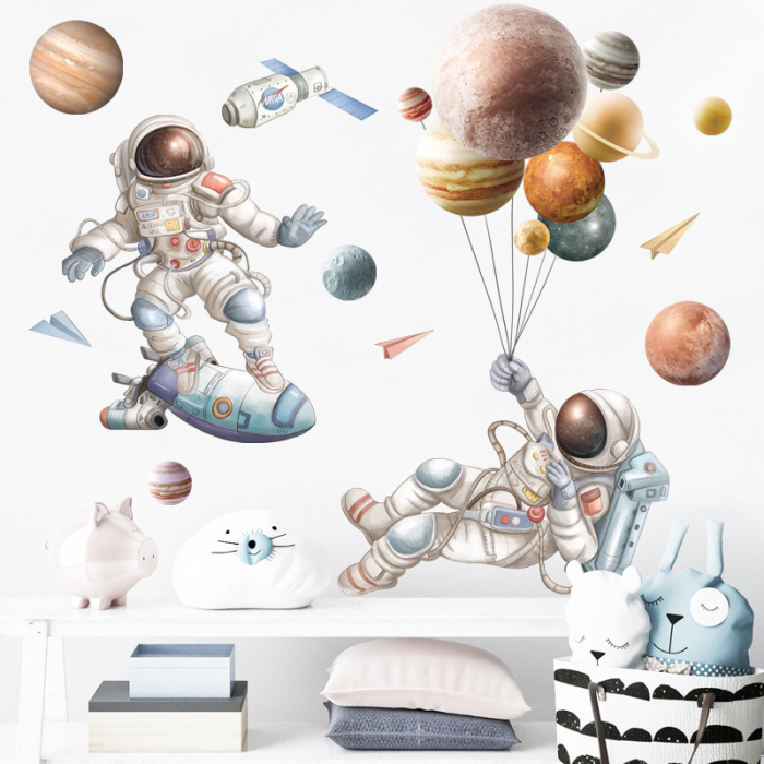 Sticker Autocolant Perete Copii, Astronauti in Spatiu si Planete, 60x90 cm [4]