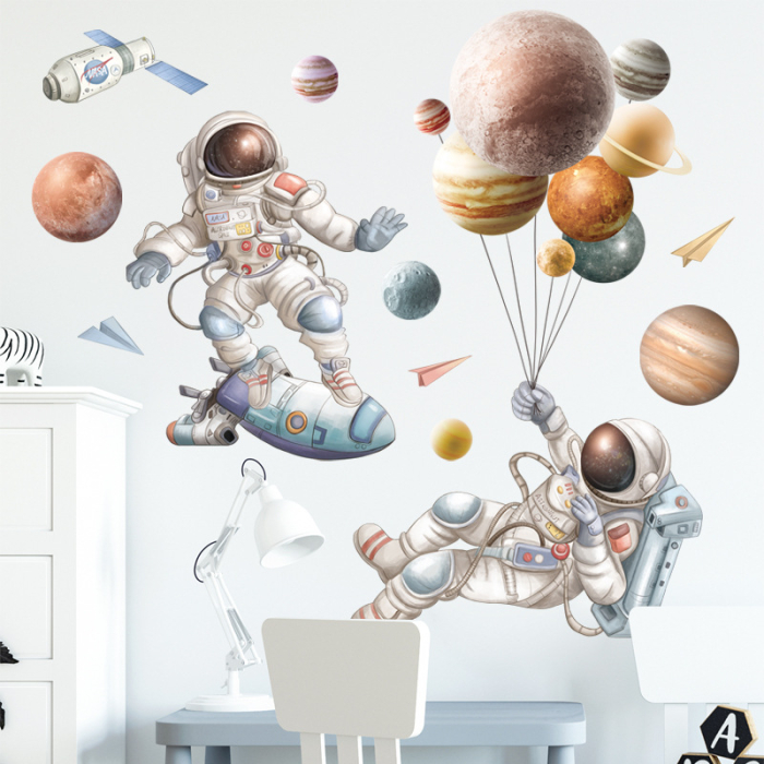 Sticker Autocolant Perete Copii, Astronauti in Spatiu si Planete, 60x90 cm [2]