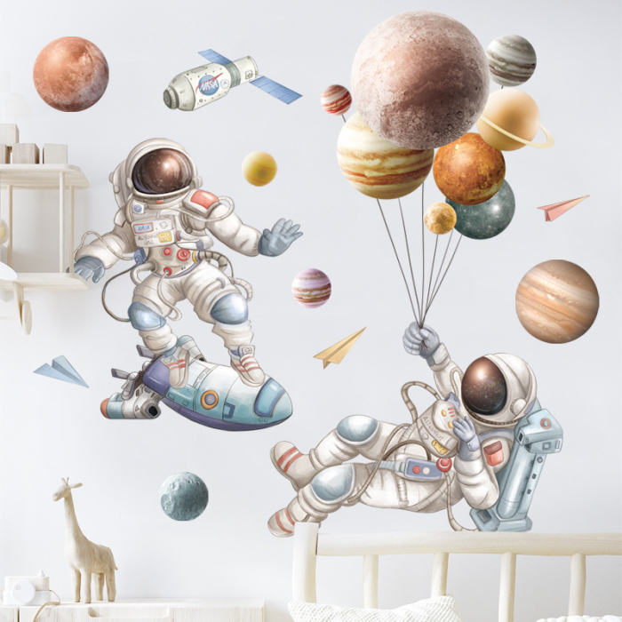 Sticker Autocolant Perete Copii, Astronauti in Spatiu si Planete, 60x90 cm [5]