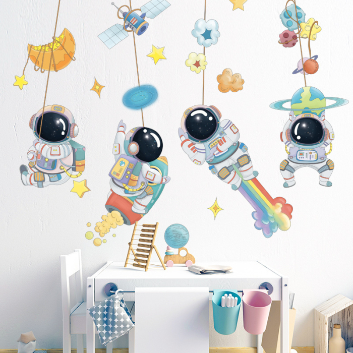 Sticker Autocolant Perete Copii, Astronauti in Spatiu, Stele, Planete, Racheta, 65x95 cm, Aida HER® [5]