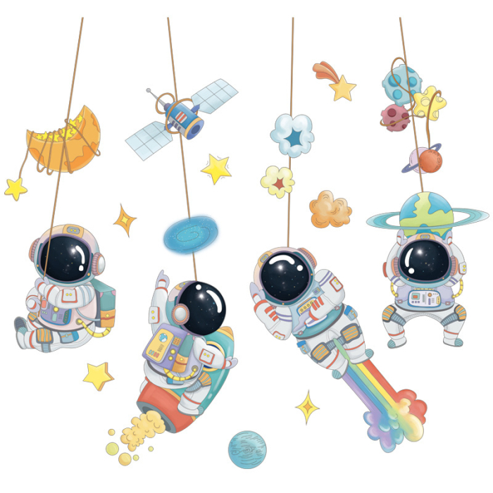 Sticker Autocolant Perete Copii, Astronauti in Spatiu, Stele, Planete, Racheta, 65x95 cm, Aida HER® [1]