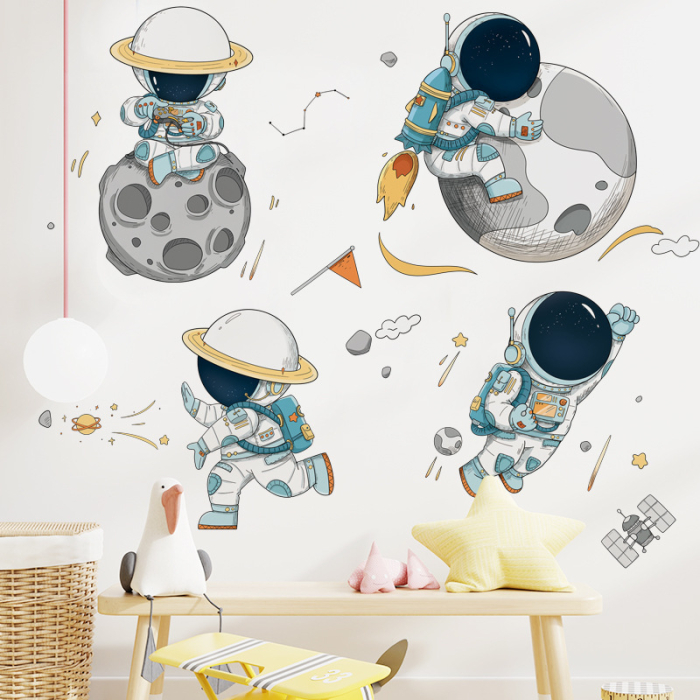 Sticker Autocolant Perete Copii, Astronauti Jucausi in Spatiu si Planete, 85x85 cm [2]