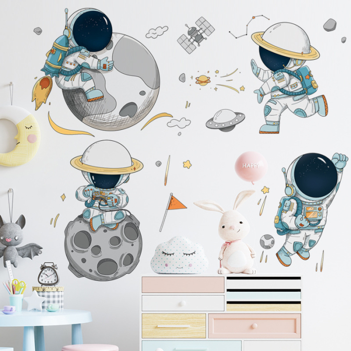 Sticker Autocolant Perete Copii, Astronauti Jucausi in Spatiu si Planete, 85x85 cm [5]