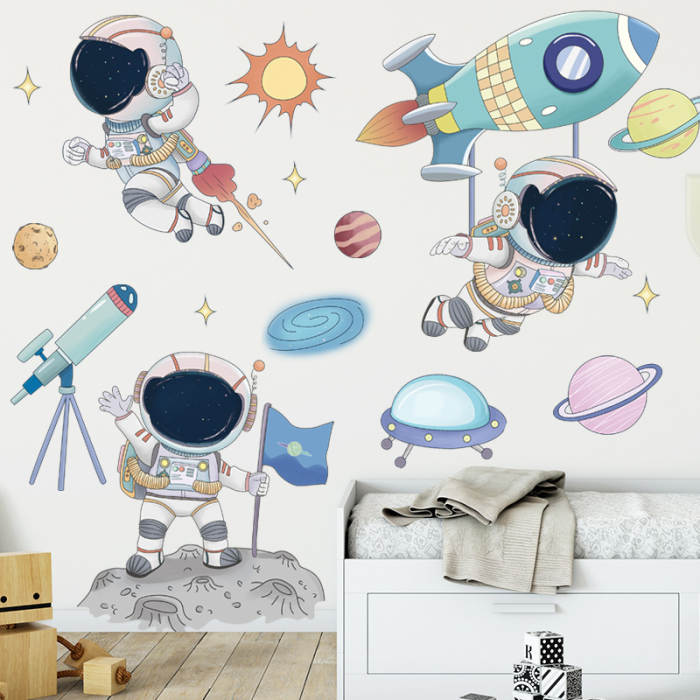 Sticker Autocolant Perete Copii, Astronauti, Planete, Racheta, 60x90 cm [5]