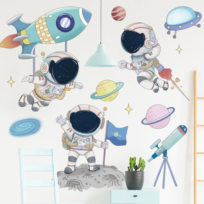 Sticker Autocolant Perete Copii, Astronauti, Planete, Racheta, 60x90 cm [4]