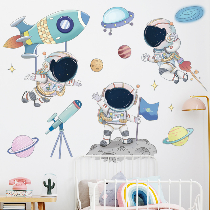Sticker Autocolant Perete Copii, Astronauti, Planete, Racheta, 60x90 cm [2]