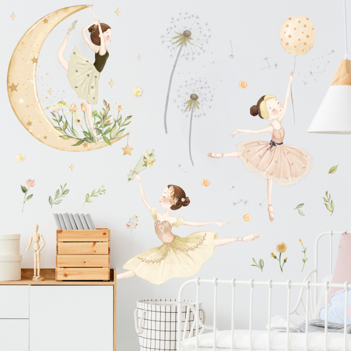 Sticker Autocolant Perete Copii, Balerine, Flori, Luna si Balon, 90x100 cm [3]