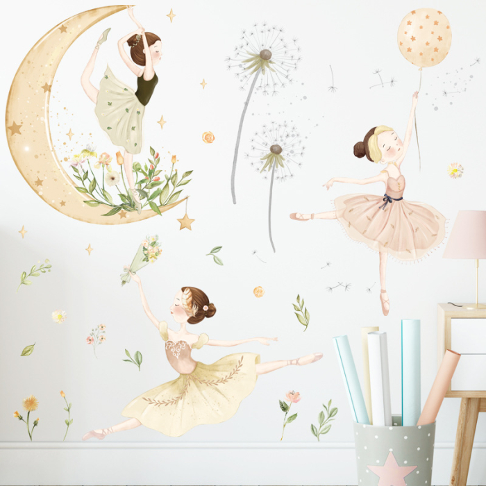 Sticker Autocolant Perete Copii, Balerine, Flori, Luna si Balon, 90x100 cm [4]