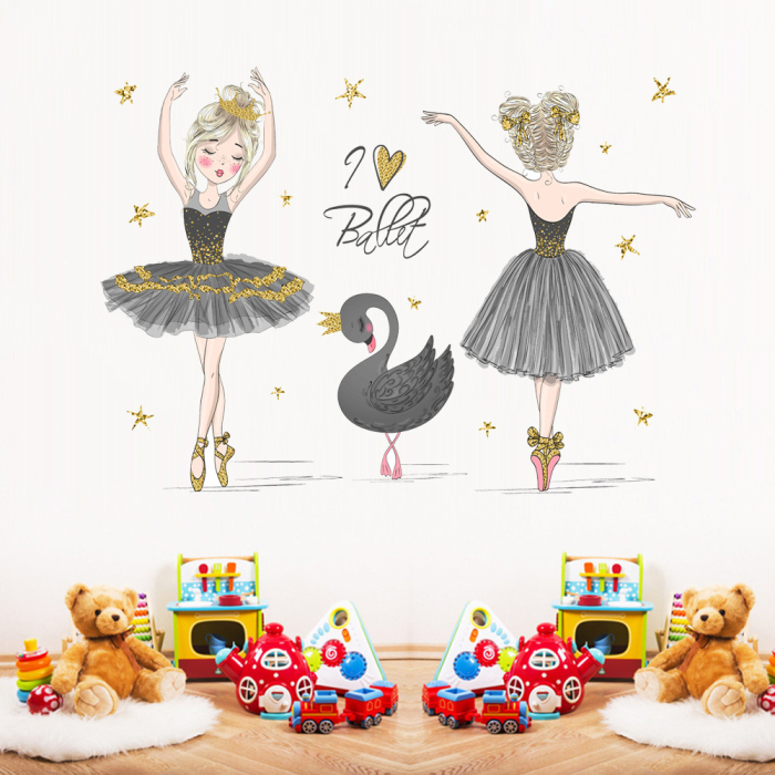 Sticker Autocolant Perete Copii, Balerine si Lebada Neagra, 80x120 cm, Aida HER® [2]