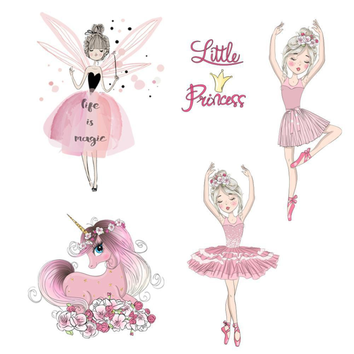 Sticker Autocolant Perete Copii, Balerine, Zana si Unicorn, Little Princess, 80x90 cm, Aida HER® [1]