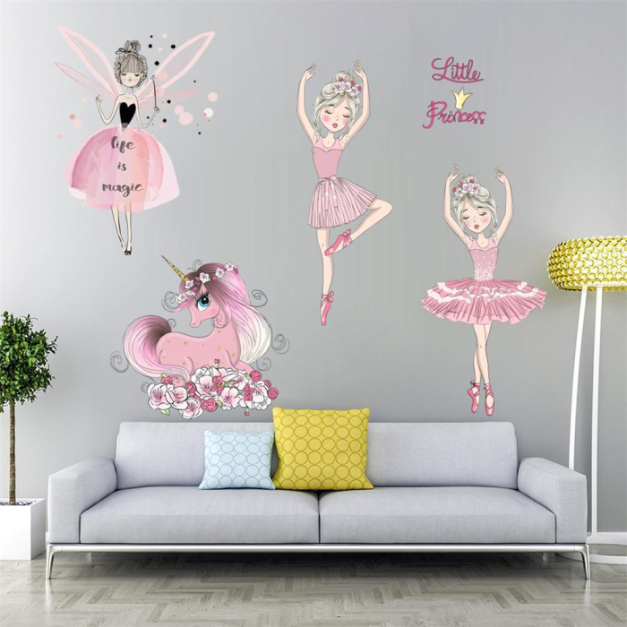 Sticker Autocolant Perete Copii, Balerine, Zana si Unicorn, Little Princess, 80x90 cm, Aida HER® [3]