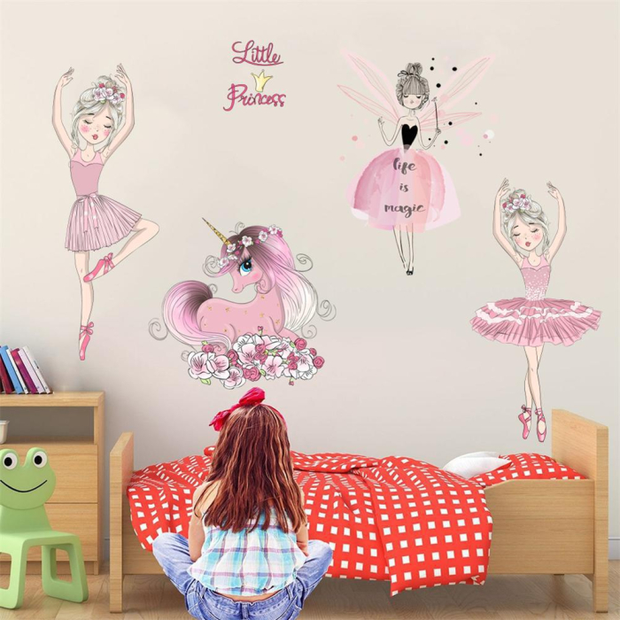 Sticker Autocolant Perete Copii, Balerine, Zana si Unicorn, Little Princess, 80x90 cm, Aida HER® [4]
