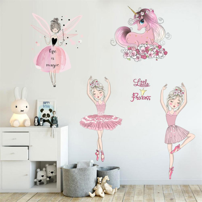 Sticker Autocolant Perete Copii, Balerine, Zana si Unicorn, Little Princess, 80x90 cm, Aida HER® [2]