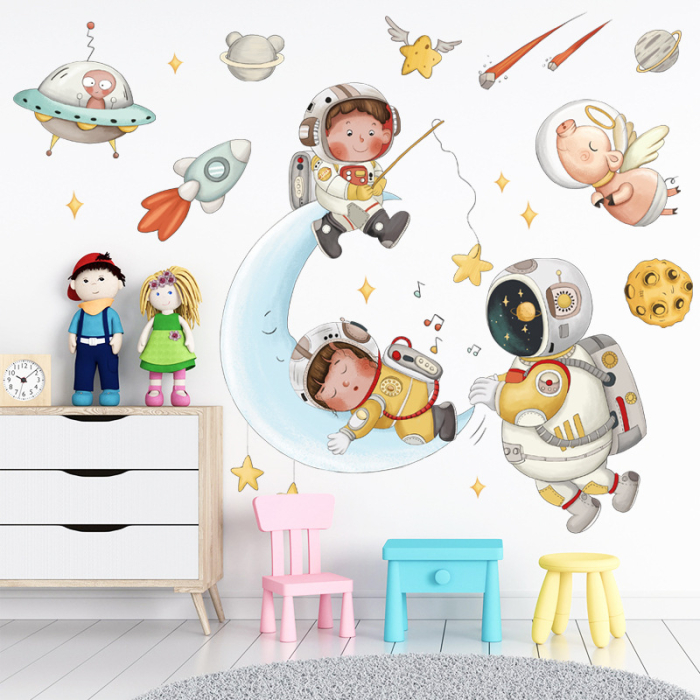 Sticker Autocolant Perete Copii, Copii Astronauti in Spatiu, 60x90 cm [1]