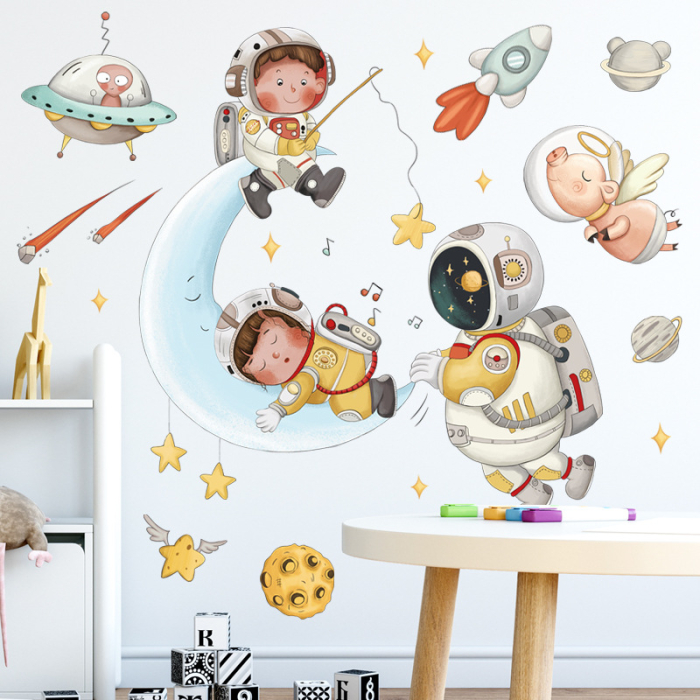 Sticker Autocolant Perete Copii, Copii Astronauti in Spatiu, 60x90 cm [4]