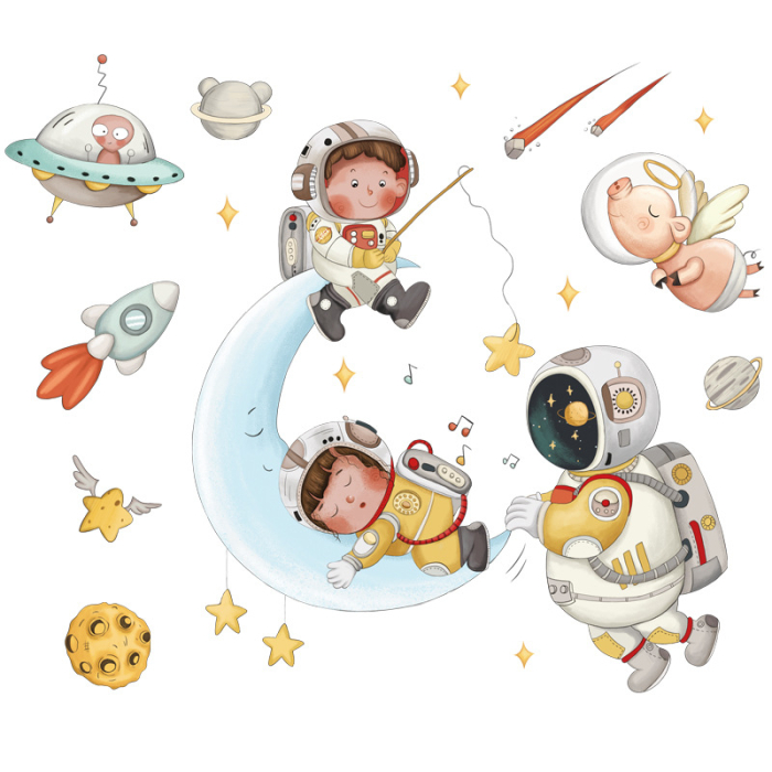 Sticker Autocolant Perete Copii, Copii Astronauti in Spatiu, 60x90 cm [3]