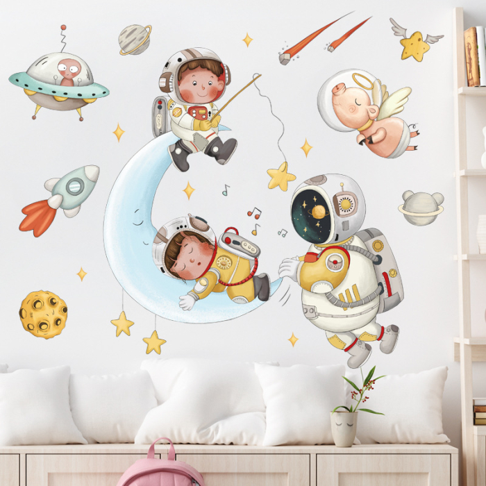 Sticker Autocolant Perete Copii, Copii Astronauti in Spatiu, 60x90 cm [2]