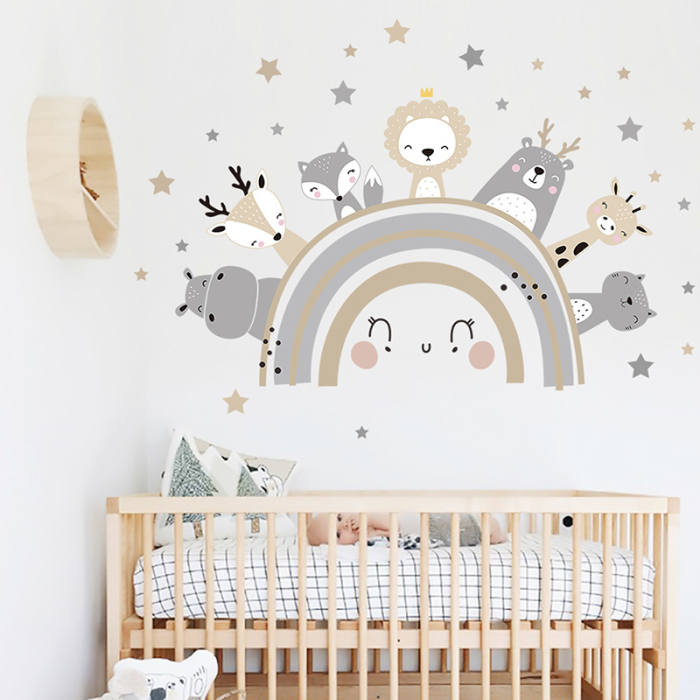 Sticker Autocolant Perete Copii, Curcubeu cu Animale Zambitoare, 51x77 cm, Aida HER® [4]