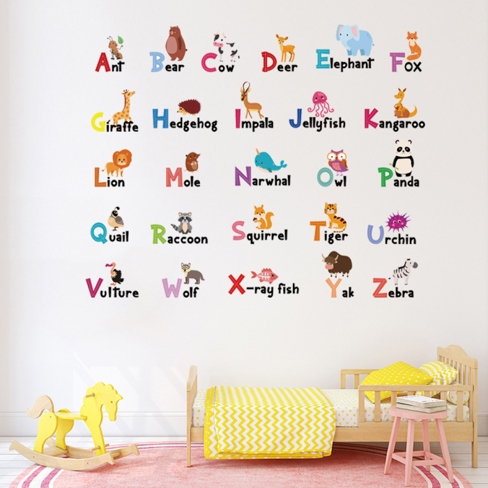 Sticker Autocolant Perete Copii, Educativ, Alfabet cu Animale in Limba Engleza, 90x90 cm, Aida HER® [5]