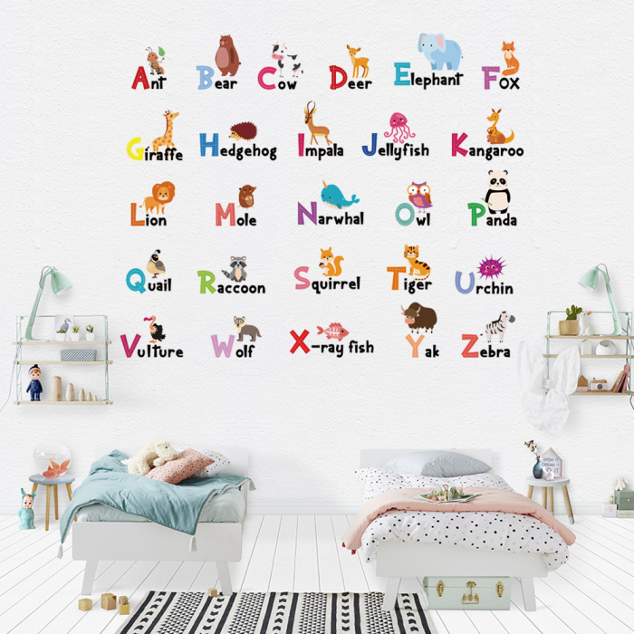 Sticker Autocolant Perete Copii, Educativ, Alfabet cu Animale in Limba Engleza, 90x90 cm, Aida HER® [3]