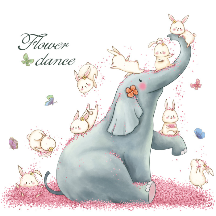 Sticker Autocolant Perete Copii, Elefant si Iepurasi Jucausi, Dansul Florilor, 77x83 cm [2]