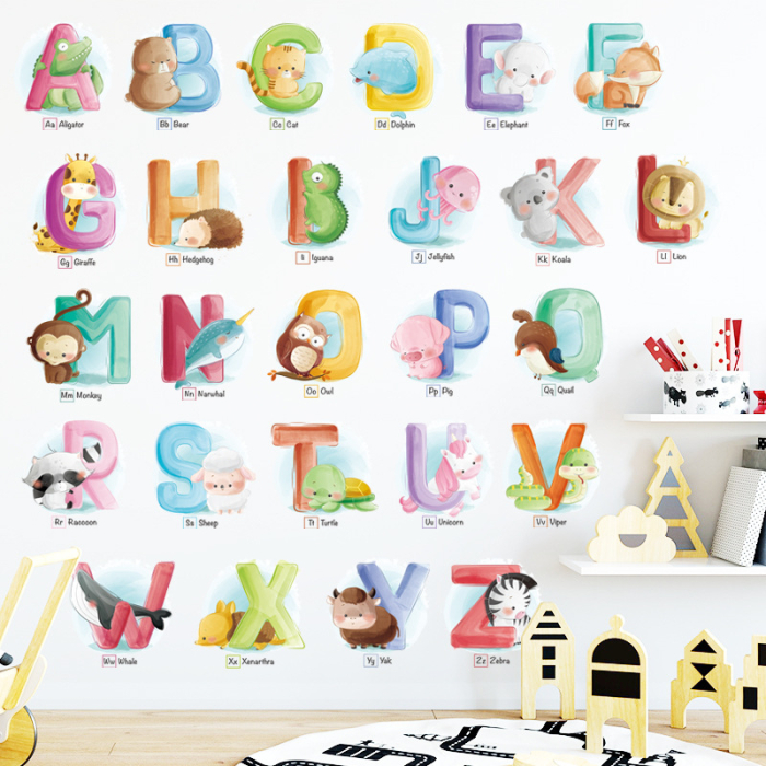 Sticker Autocolant Perete Copii, Litere, Alfabet cu Animale, 60x90 cm, Aida HER® [5]