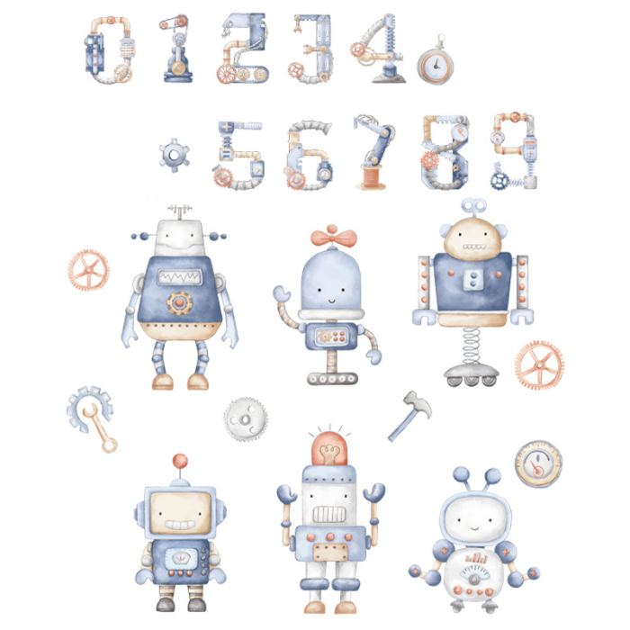 Sticker Autocolant Perete Copii, Roboti si Cifre, 85x100 cm [1]