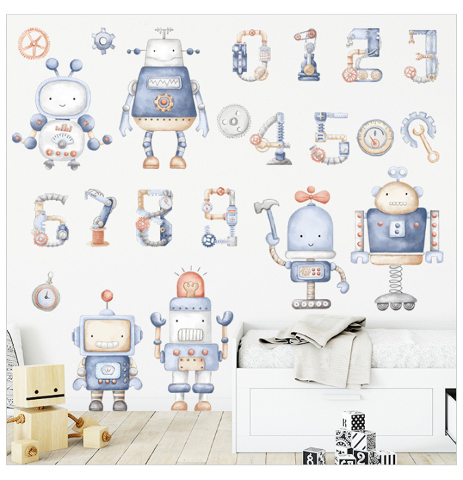 Sticker Autocolant Perete Copii, Roboti si Cifre, 85x100 cm [2]