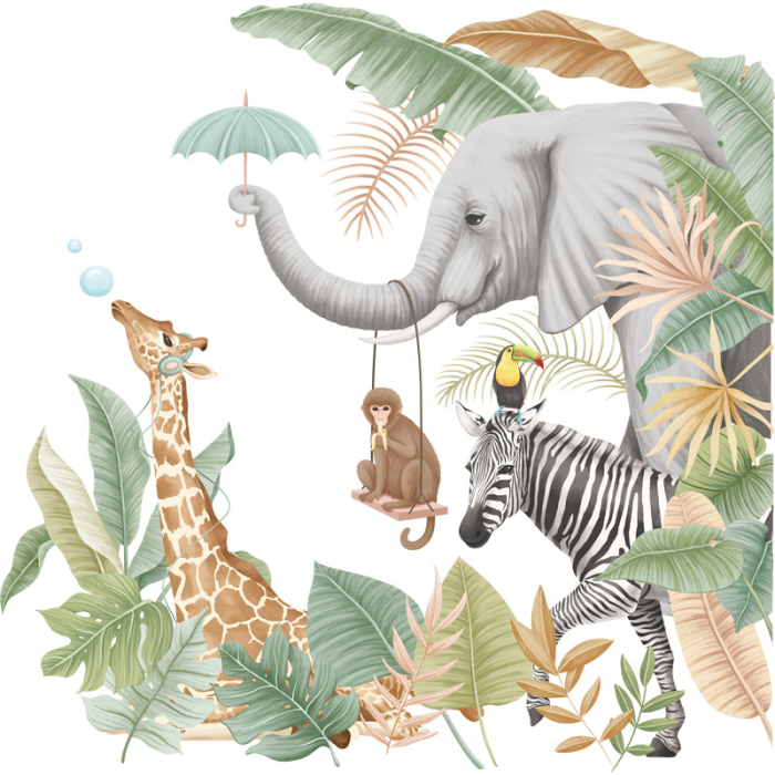 Sticker Autocolant Perete Copii, Safari, Animalele Junglei, 60x90 cm [1]