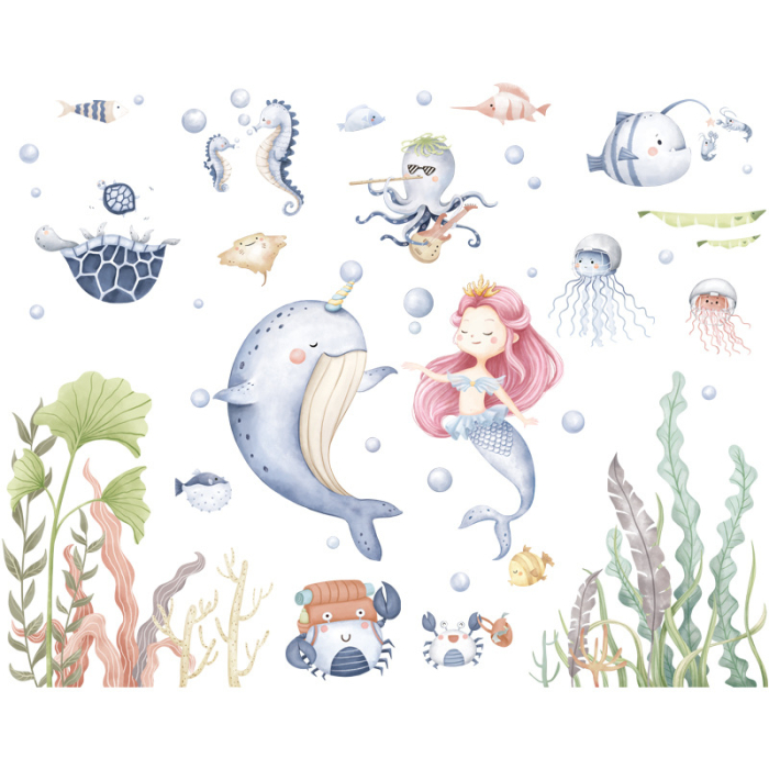 Sticker Autocolant Perete Copii, Sirena si Lumea Subacvatica, 60x90 cm [1]